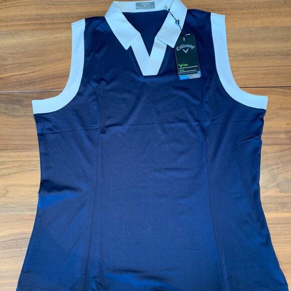 Calloway women's Opti-Dry golf shirt, new with tags, navy white, sz XL - Picture 1 of 11
